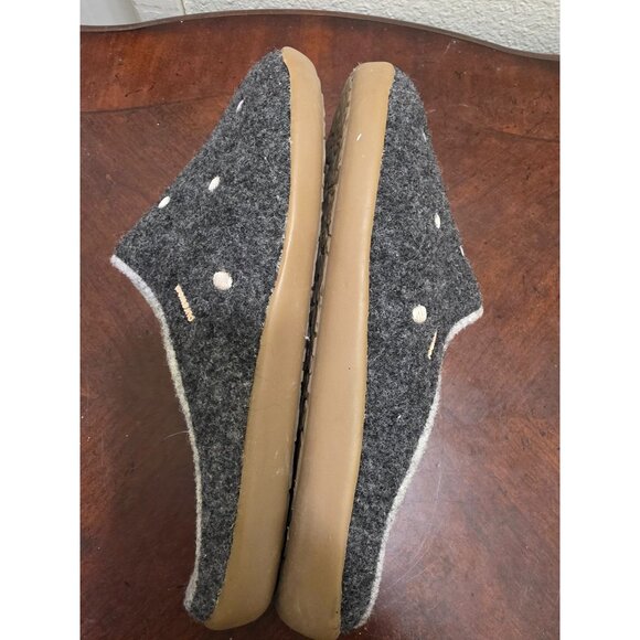 Pure wool Comfort Women's Gray Polka Dot Wool Slippers Rubber Soles Size 6 - Picture 7 of 10